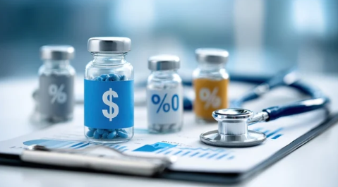 B12 injection vial and syringe placed on cash to illustrate at home B12 injection cost