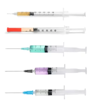 Selection of syringe sizes showing a 1 mL syringe commonly used for B12 injections
